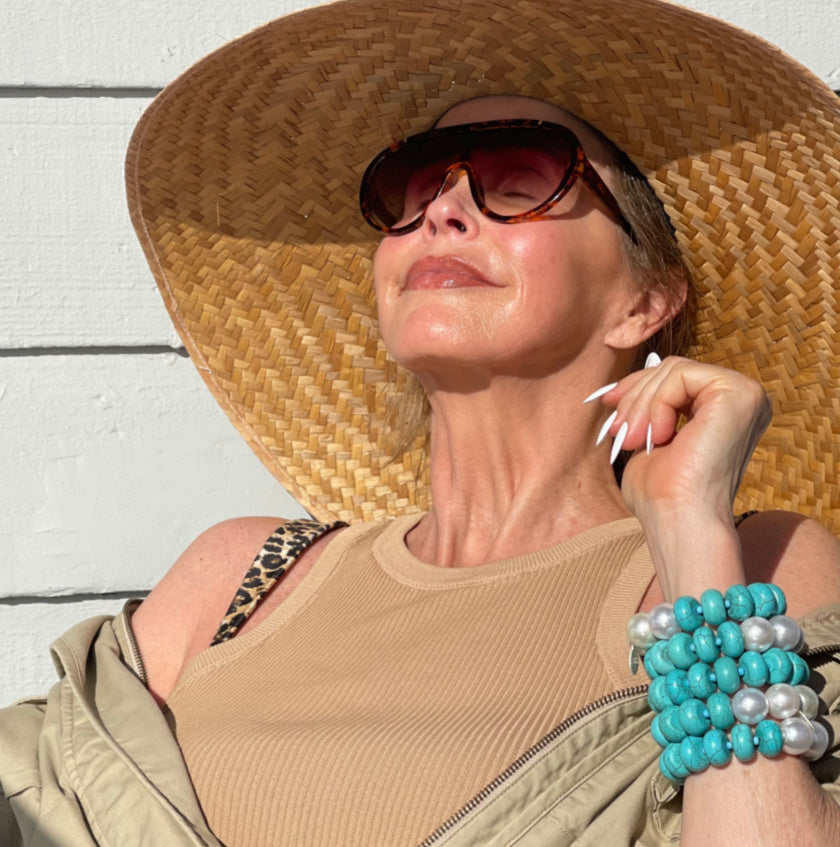 Large Turquoise and Pearl 3 Bracelet Set