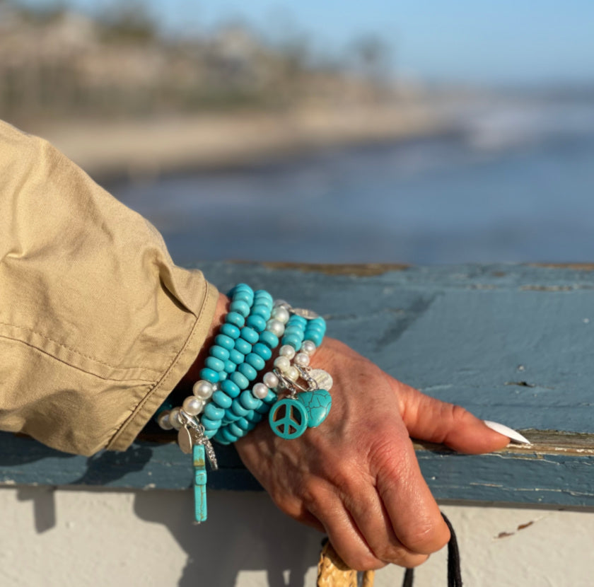 Turquoise Bracelet with Peace Charm