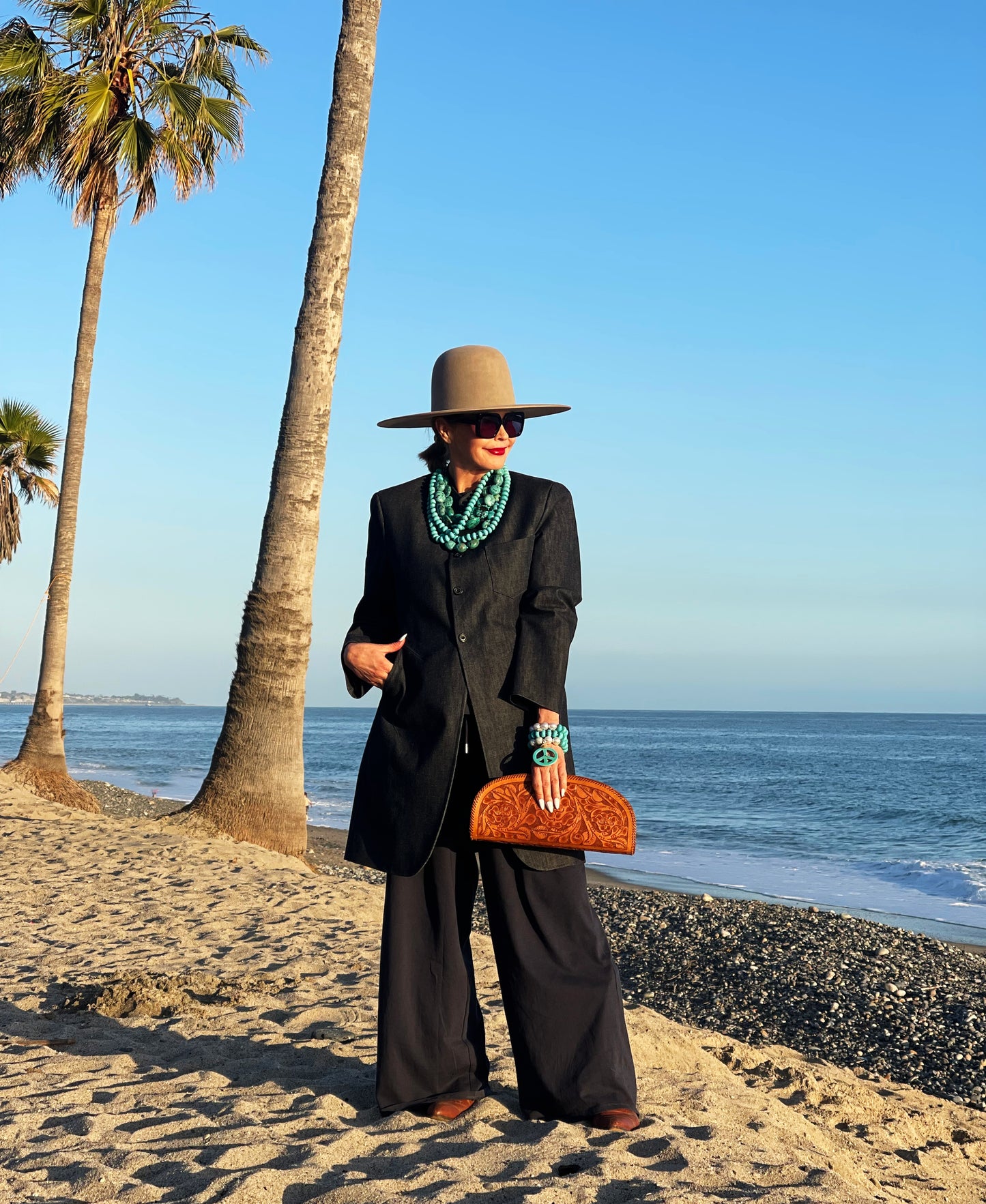 Large Turquoise and Pearl 3 Bracelet Set with Large Peace Charm