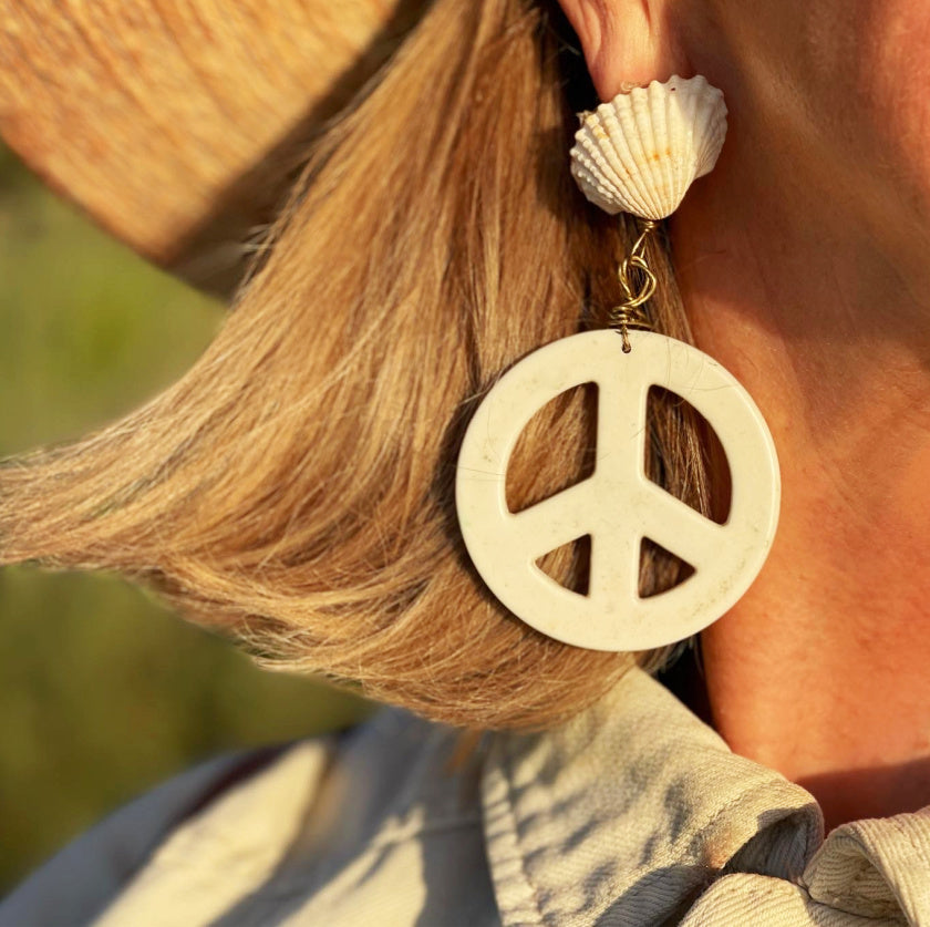 Large Howlite Peace Sign Earrings