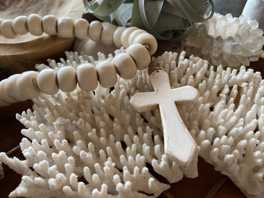 Howlite Cross on Bone Beads Necklace
