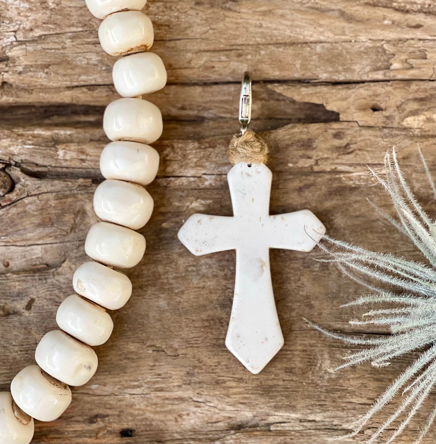 Howlite Cross on Bone Beads Necklace