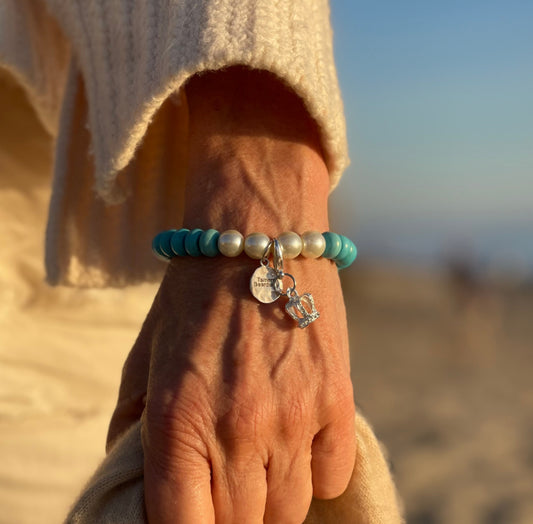 Turquoise Bracelet with Crown Charm