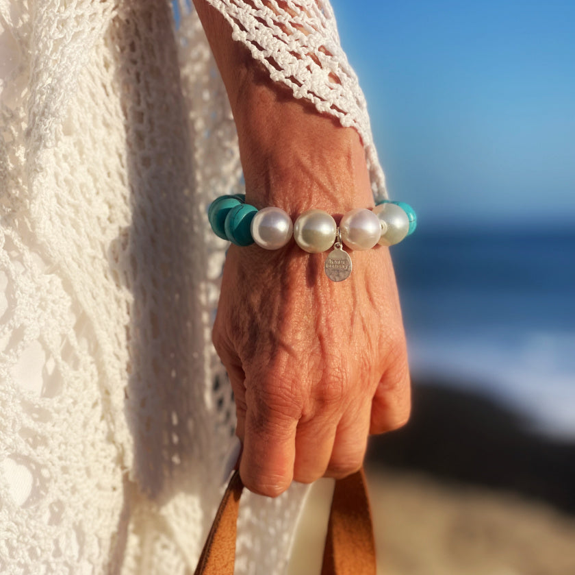 Large Turquoise Howlite Bracelet with Crown Charm