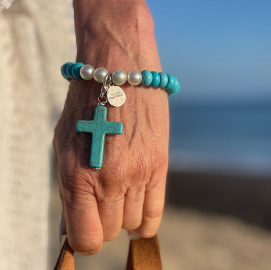 Turquoise Bracelet with Cross Charm
