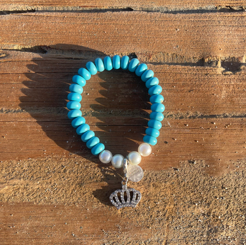Turquoise Bracelet with Crown Charm