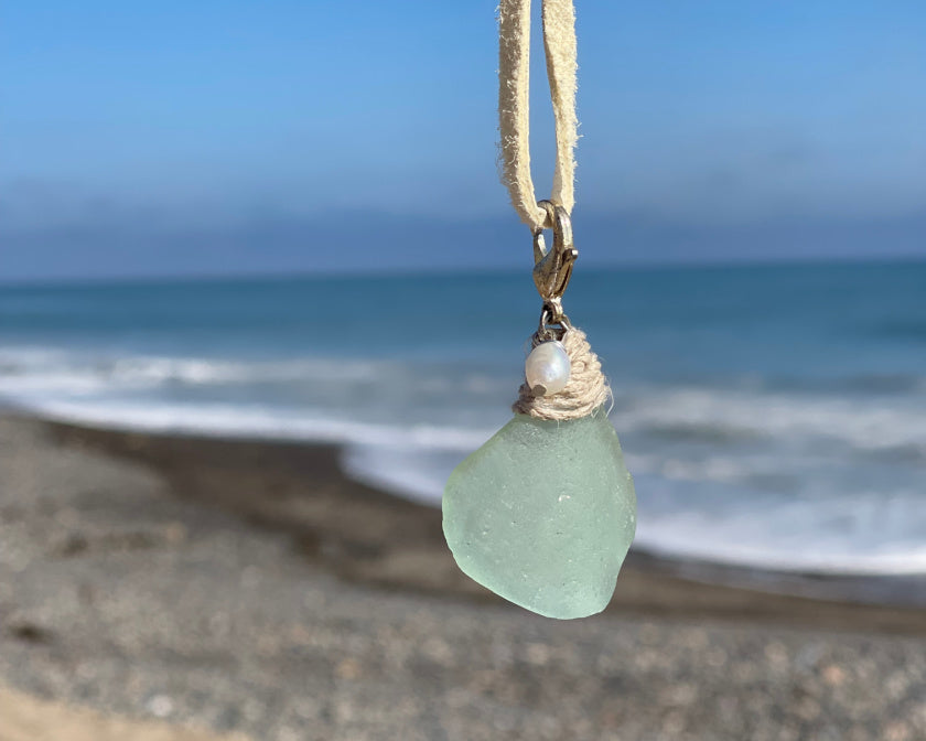 Ocean Bliss Sea Glass Necklace On Buckskin